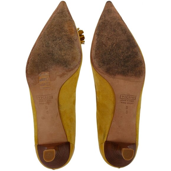 Giuseppe Zanotti Italy Mustard Suede Tasseled Kitten Heels Womens 8B Dress Shoes - Picture 3 of 11